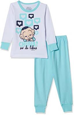 Conj. de Pijama Camisa e Calça, Infantil Meninos, Turma da Mônica, Azul e Branco, 2