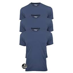 Kit 3 Camisetas Masculinas Básica Lisa Slim Algodão 30.1 Premium Cor:Azul:Azul:Azul;Tamanho:P