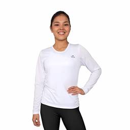 Camisa Dry Basic LS Muvin – Manga Longa – Feminina – Proteção Solar UV50 – Camiseta Para Academia – Treino Funcional – Pilates – Yoga – Corrida – Ginástica – Fitness – Caminhada – Secagem Rápida (P, Branco)