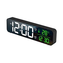 Mibee Despertador digital LED para quarto Relógio eletrônico com termômetro 2 alarmes 5 níveis de brilho 40 Rign Bell Music Wall Mount Mirror Relógios Carregamento USB para mesa de cabeceira escritóri