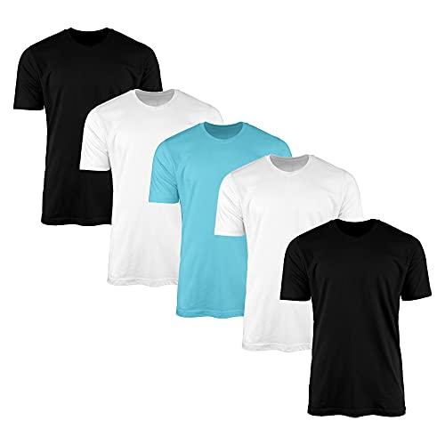Kit 5 Camisetas Masculina Lisas Algodão 30.1 Básica (2 Preto, 2 Branco, 1 Azul Claro, M)