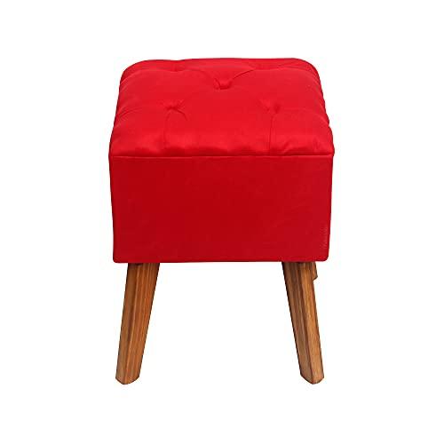 Puff Carré capitonê suede vermelho banqueta madeira envelhecida quadrado decorativo assento acolchoado confortável veludo penteadeira colorido sala quarto interior