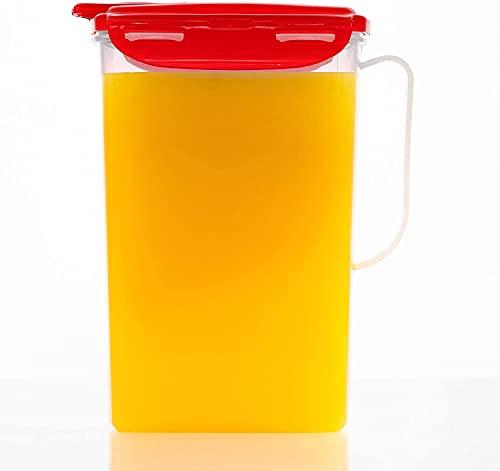 LOCK & LOCK Jarra de água para porta de geladeira Aqua com alça, jarra de plástico livre de BPA com tampa flip, perfeita para fazer chás e sucos, 2 litros, vermelho