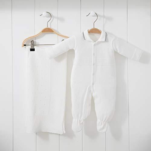 Saída De Maternidade Mami Tricot Modelo Furinho Tamanho Rn 02 Peças, Papi Textil, Off White