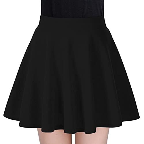 Cotrio Mini saia plissada feminina de skatista com cintura elástica versátil e lisa saia larga casual básica S preto