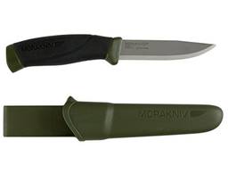 Morakniv Companion Faca fixa para uso ao ar livre com lâmina de aço carbono, 10 cm, verde militar