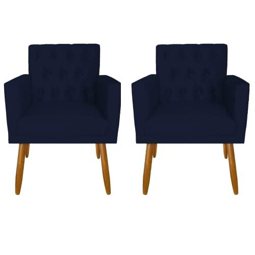 Kit 2 Cadeiras para Sala de estar Recepção Alto padrão reforçada (Azul-Marinho)