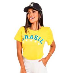 Camisa do Brasil Feminina Torcedora Camiseta Copa do Mundo Cor:Amarela;Tamanho:Único - M (36 a 42)