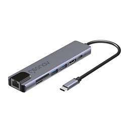 Adaptador Multiportas USB-C 7 em 1 - USB 3.0, HDMI, Leitor de Cartões, RJ45 Gigabit Ethernet, Tecnologia Power Delivery (PD), Suporta Thunderbolt 3.0, Prata, UCA11, Geonav