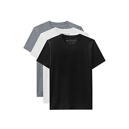 Kit 3 Camiseta Gola C Masculina,Branco/Preto/Mescla Escuro,basicamente.,P