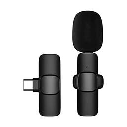 Duotar Mini microfone de lapela sem fio com clipe omnidirecional microfone transmissor e receptor Sistema de microfone com substituição de porta Wind Muff Type-C para smartphone Android Tran