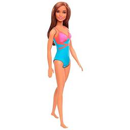 Boneca Barbie Praia Morena Maiô Azul - Mattel