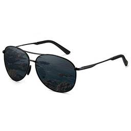 Cyxus Óculos de Sol Aviador Polarizados para Homens/Mulher , Lentes Espelhadas Clássicas Com Proteção UV (Moldura preta fosca com lentes pretas)