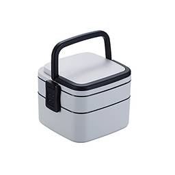 NEARAY Lancheira com colheres, 2 compartimentos lancheira japonesa Recipientes de lanche reutilizáveis à prova de vazamentos Bento box com pega (gray,quadrado)