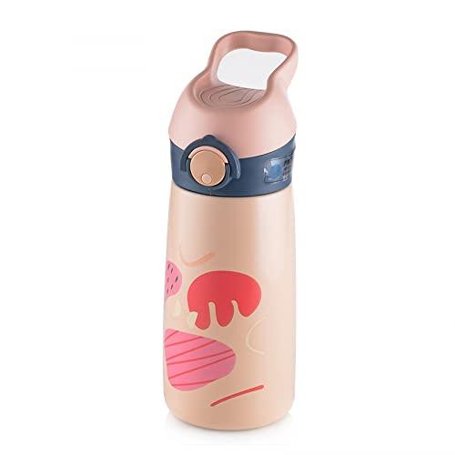 Garrafa de água térmica infantil com canudo, caneca de viagem a vácuo de aço inoxidável para crianças 4+ (rosa)