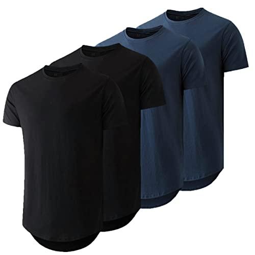 Kit 4 Camisetas Masculina Long Line Cotton Oversize by ZAROC (M, 2X PRETAS/2X MARINHO)