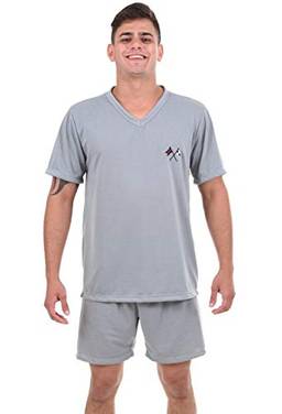 Pijama 4 Estações Curto Masculino Fechado Verão (P, Cinza)