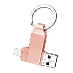 Pen Drive USB para iPhone, stick de foto de metal durável, armazenamento de memória, pen drive USB 3.0 para iPad/Mac/computadores (256 GB, rosa)