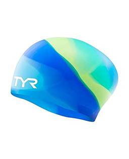 TYR Touca de natação de silicone para cabelo longo Tie Dye Youth, azul verde, NA