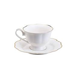 Conjunto 6 Xícaras de Chá de Porcelana com Pires Maldivas Branco com Fio Dourado 180ml - Wolff