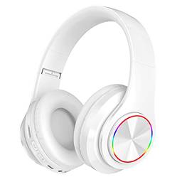 Fone de ouvido dobrável BT 5.0 sem fio e fone de ouvido com fio com suporte para luz de respiração TF Card Playing Faixa de cabeça extensível, branco