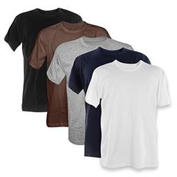 Kit 5 Camisetas Masculinas Básicas 100% Algodão Penteado (Preto, Marrom, Mescla, Azul Marinho, Branco, GG)
