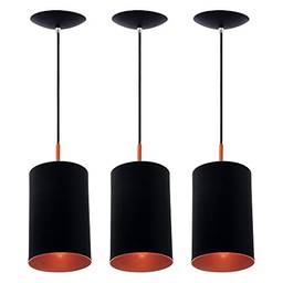 Combo Kit com 3 Pendentes bilboquê sling preto e cobre luminária alumínio lustre sala moderno grande cilíndrico redondo