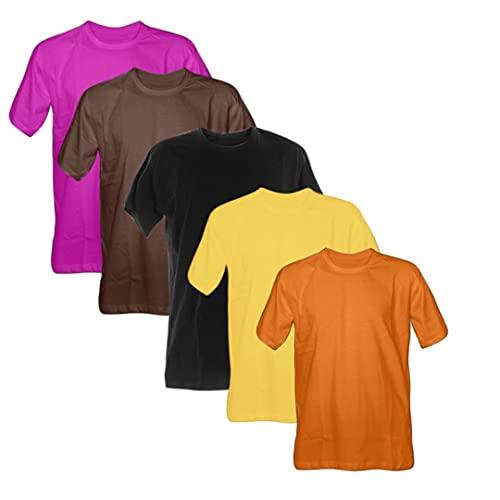 Kit 5 Camisetas 100% Algodão (PINK, MARROM, PRETO, CANARIO, LARANJA, G)