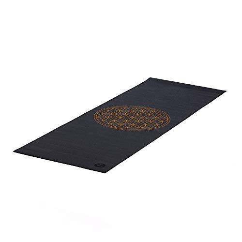 Tapete de yoga preto estampado Flor da Vida, indicado para iniciantes, aderente, indicado para Yoga e Pilates, 4.5mm de espessura, PVC ecológico 183cm x 60cm