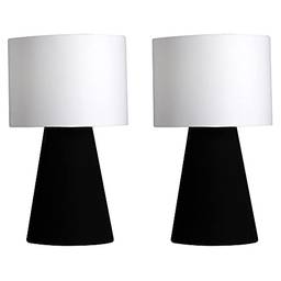 Combo Kit com 2 Abajures elegance tecido branco e preto luminária mesa cúpula cabeceira quarto sala interior iluminação
