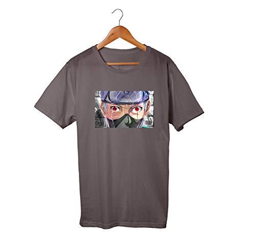 Camiseta Unissex Naruto Kakashi Sharingan Anime Geek 100% Algodão (Chumbo, M)