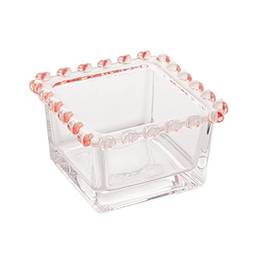 LYOR Coração Tigela Bowl Quadrada de Cristal, Transparente/Rosa, 8.5 x 8.5 x 5 cm