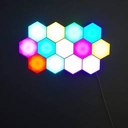 VELIHOME Luminária de LED colorida, com controle remoto, modular, em formato de colmeia, para parede, sensível ao toque