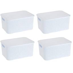 Kit Com 4 Caixas Organizadoras com tampa Rattan 3,5 Litros Decorativa Cor:Branco