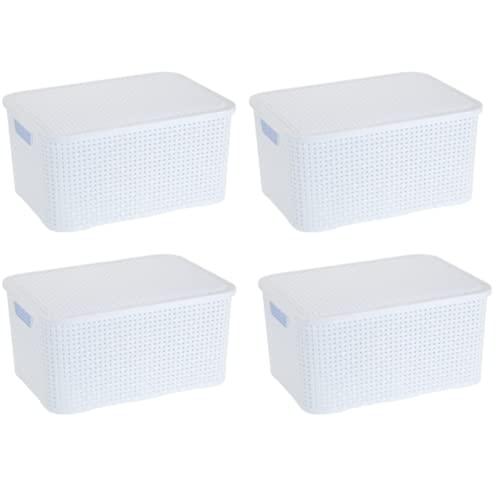 Kit Com 4 Caixas Organizadoras com tampa Rattan 3,5 Litros Decorativa Cor:Branco