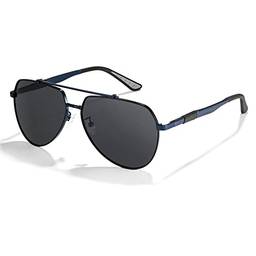 Cyxus Óculos de Sol para Masculino, Aviador Oculos de Sol Homens Lentes Polarizadas Protegem UV Antirreflexo Primavera Templos (0-lente preta de armação azul)