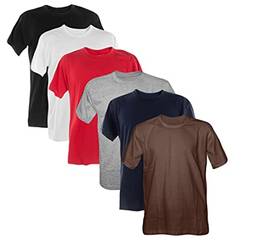 Kit 6 Camisetas 100% Algodão (Preto, Branco, Vermelho, Cinza Mescla, Azul Marinho, Marrom, P)