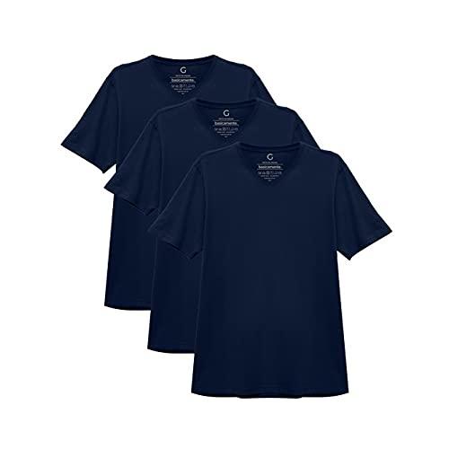 Camiseta basicamente. Kit 3 Camisetas Gola V Masculina masculino, Marinho, XGG