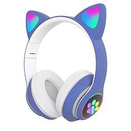 Hyranect Fone de Ouvido Orelha de Gato com Iluminação LED, Headset Bluetooth 5.0 para Jogos/Músicas Estéreo, Fone Sem Fio de Gatinho com Microfone Embutido para Meninas (azul)