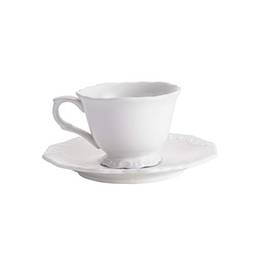 Jogo de 6 Xícaras de Chá de Porcelana com Pires Alto Relevo Rojemac Branco