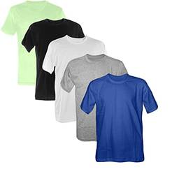 Kit 5 Camisetas 100% Poliéster (Verde Bebe, Preto, Branco, Mescla, Royal, P)