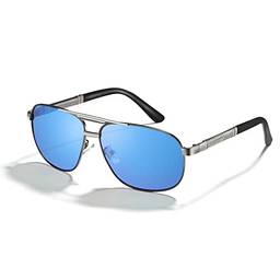 Cyxus Óculos de Sol para Masculino, Aviador Oculos de Sol Homens Lentes Polarizadas Protegem UV Antirreflexo para Atividades Ao Ar Livre (3-Lente azul com armação de metal fosco)