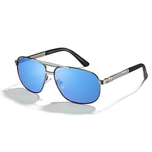 Cyxus Óculos de Sol para Masculino, Aviador Oculos de Sol Homens Lentes Polarizadas Protegem UV Antirreflexo para Atividades Ao Ar Livre (3-Lente azul com armação de metal fosco)