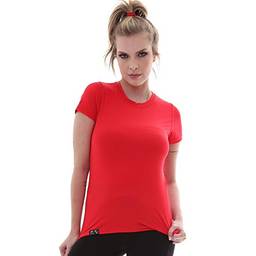 Camiseta UV Protection Feminina Manga Curta UV50+ Tecido Ice Dry Fit Secagem Rápida – P Vermelho