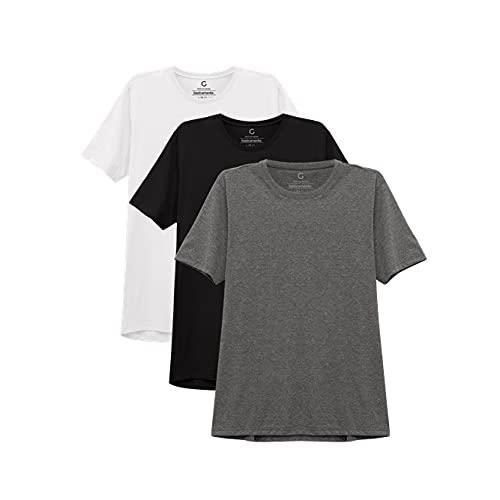 Kit 3 Camisetas Gola C Masculina; basicamente; Branco/Preto/Mescla Escuro GG