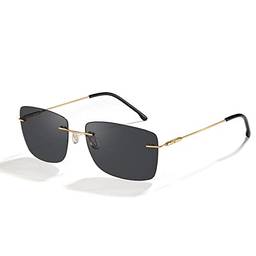 Cyxus Óculos de Sol para Homens, Oculos Polarizados Masculino Proteção UV Antirreflexo para Dirigir Golfe Viajar Ultraleve Sem Moldura (1-Hastes douradas com lentes pretas)