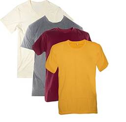 Kit 4 Camisetas 100% Algodão 30.1 Penteadas (Off White, Grafite, Vinho, Ouro, P)