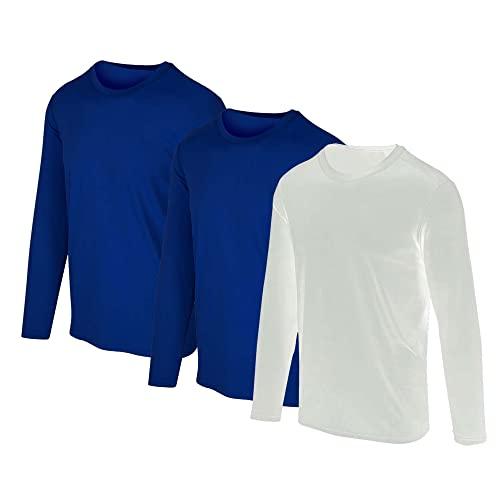 Kit com 3 Camisetas Proteção Solar Uv 50 Ice Tecido Gelado – Slim Fitness - Marinho - Marinho - Branco – EGG