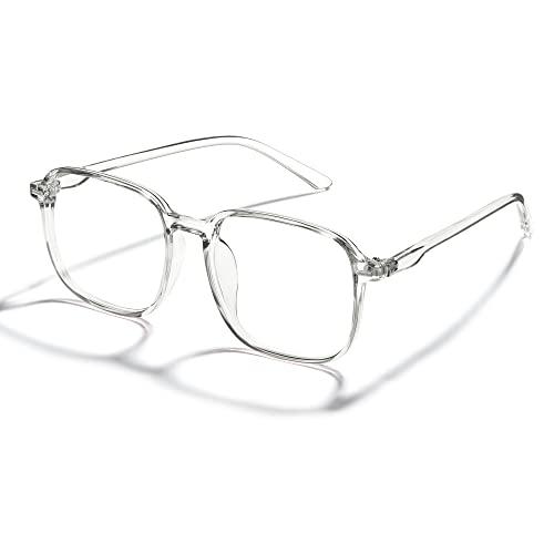 Cyxus Óculos de Luz Azul Feminino/Masculino Bloqueio de UV Oculos Anti Fadiga Ocular Lente Transparente Moldura Quadrado de Moda Quadrado (6-TR90 Moldura Transparente 8076)