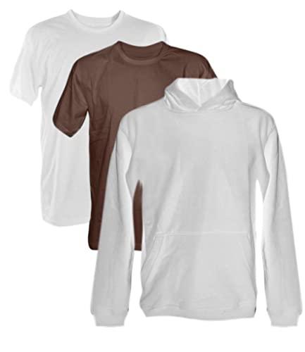 Kit Moletom com Capuz e Duas Camisetas (G, Moletom Branco, Camiseta Marrom e Branca)